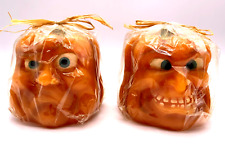 Vintage Halloween Anthropomorphic Creepy Pumpkin Face Candles Set Of 2 NEW picture