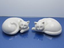 Elegant Pair of White Porcelain Sleeping Cat Figurines picture