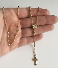  18K Gold Over 925 Silver Italian Rosary Necklace 3mm-30”long / Rosario Plata picture