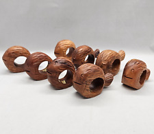 Vtg Wood Fish Napkin Rings Hand Carved Set of 8 Brown Tropical Nautical Marine picture
