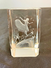 MAGICAL FAIRY AND FLOWERS GLASS PAPERWEIGHT LASER ETCHED - BEAUTIFUL SERENITY picture