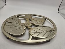 Vintage 80s Dutch Leaf Flower Brass Plated Cast Iron Oval Hanging Trivet Taiwan  picture