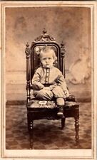 Cute Litle Boy in Ornate Chair, c1860s, CDV Photo, #2097 picture