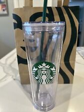NEW Starbucks Clear Tumbler 24 oz Venti Size With Green Straw Plastic picture