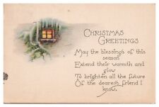 Vintage 1921 Christmas Greetings Postcard Snow Covered Window picture