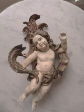 EXQUISITE Old Vintage French WALL SCONCE Cast Iron Metal CHERUB ANGEL Cream Gold picture
