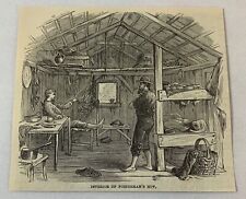 1877 magazine engraving~ INTERIOR OF A FISHERMAN'S HUT Newfoundland picture