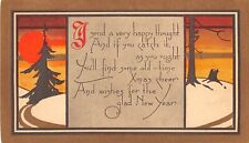 1912 Arts & Crafts New Year Motto PC-Trees Silhouetted in Snowy Sunset-A.M.Davis picture