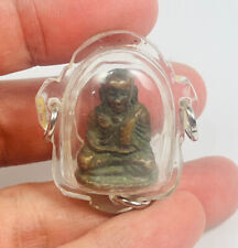 Lp Ngern Wat Bangkarn  Coin Old Thai Brass Buddha Amulet Luck Life Protect Case picture