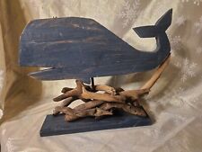 Vintage Driftwood Whale Sculpture Folk Art -Blue Whale Sculpture/Driftwood picture