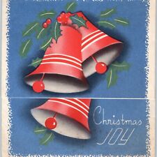 c1930s Bells Christmas Joy Fold Open Paper Greetings Card New Year USA Vtg 5A picture