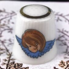Vintage REUTTER Germany Porcelain Boy Girl Angel Blue Wings Sewing Thimble picture