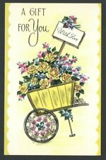 1960's Vintage FANTUSY Thankyou Card & Env UnUSED Old Wood Flower Cart A Gift 4U picture