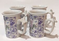 Beautiful Hallmark Toile Coffee Mugs, Floral Design Butterfly on Handles Vintage picture