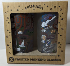 Set of 2 Catstudio BUFFALO NEW YORK Frosted Drinking Glasses 15 oz NEW IN BOX picture