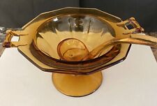 Vintage Amber Glass Footed Bowl With Ladle  picture