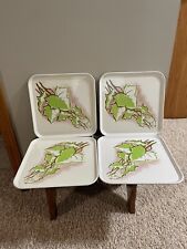 Vintage Metal Serving Lap TV Tray with Green Leaf Pattern SET OF 4 picture