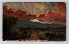 Colorado Springs CO-Colorado, Sunset Behind Pike's Peak Vintage c1912 Postcard picture