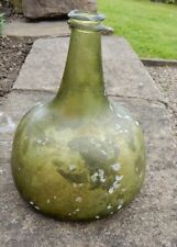 Early 18th century Belgian / Dutch green pontilled onion wine bottle sea washed picture