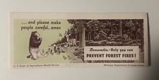 Old 1948 Smokey the Bear Ink Blotter Forest Fire Prevention Michigan USFS Poster picture