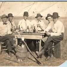 c1910s Cool Group Men Playing Cards RPPC Outdoors Drink Smoke Mafia Gang PC A184 picture