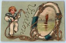 Vinton Iowa IA Postcard Embossed Little Sailor And Boats Scene c1910's Antique picture