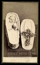 Post Mortem CDV of Baby in Coffin w Cross Funeral Wreath Chicago Illinois 1800s picture