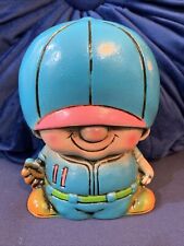 Vintage 1960s Boy With Hat Over Eyes Ceramic Colorful Bank Glows Japan picture