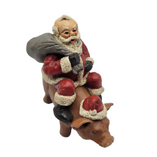 Vintage 90s Santa Claus Riding on a Pig Figurine Christmas Signed Fun Holiday picture