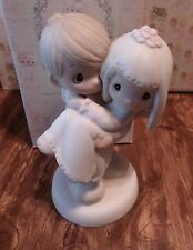 Precious Moments Ceramic-Bless you Two -Groom carrying Bride-E-9255-1983 picture
