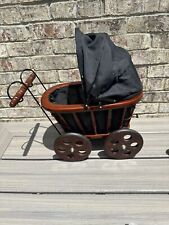 Vintage Antique Baby Doll Pram Stroller Carriage Buggy Wooden Metal 14” x 17”  picture