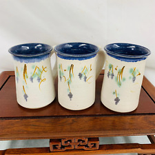 Collection of 3 Hand Painted Ceramic Flower Mugs picture