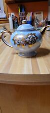 Gibson and Sons teapot English Staffordshire blue glaze with gold leaf overlay picture