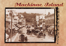 Mackinac Island MI, Main Street c1910 Horses Carriages Shops, Vintage Postcard picture