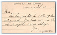 1879 Office of Gale Brothers Haverhill Massachusetts MA Boston MA Postal Card picture