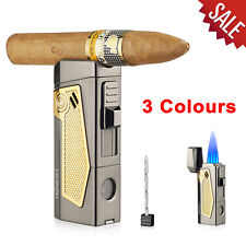Torch Lighter Windproof Cigar Lighter 4 Jet Flame Refillable w/ Punch and Stand picture