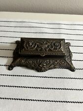 Antique Victorian Style Cast Brass Bronze 3 Compartment Footed Stamp Ink Box picture