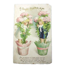 Antique Postcard Ellen Clapsaddle Easter Children Flower Pots Embossed Gilded picture
