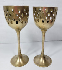 Pair of Vintage Brass Goblet/Chalice Candle Holders Votive or Tapered Candle picture