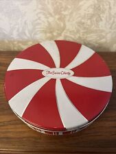 The Swiss Colony Candy Tin Empty Red and White Old-Fashioned Fudge Trio 8.5” VTG picture