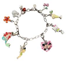 VTG Disney Silver Toned Enamel Charms Bracelet Characters Floral Fun Happy 1990s picture