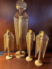 Rare Vintage Handmade Swedish Straw Angels Wood Head Set Of 4 Delicate picture