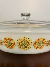 Vintage orange , yellow, green  floral pattern Casserole Ovenware 1 Qt picture