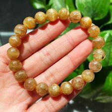 9.5mm Natural Yellow Kunzite Crystal Round Cat's Eye Beads Bracelet B557 picture