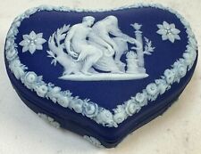 Beautiful Wedgwood Dark Blue Dipped Jasperware Heart Shaped Lidded Box picture