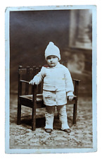 Antique RPPC Postcard c1922  Studio Portrait of a Young Child Hand Knit Outfit picture