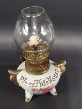 Vintage decorative small 3 footed oil lamp w/flower design & Bless This House picture