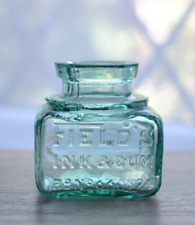 Superb Vintage Aqua Glass Ink Bottle / FIELD'S INK & GUM  / Antique / POT picture