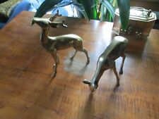 Pair of 2 Vintage Solid Brass Deer Set Buck & Doe MCM Decor picture