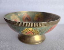 Vintage Art Deco Ornate Footed Bowl Brass Hand Painted Etch Embossed  8
